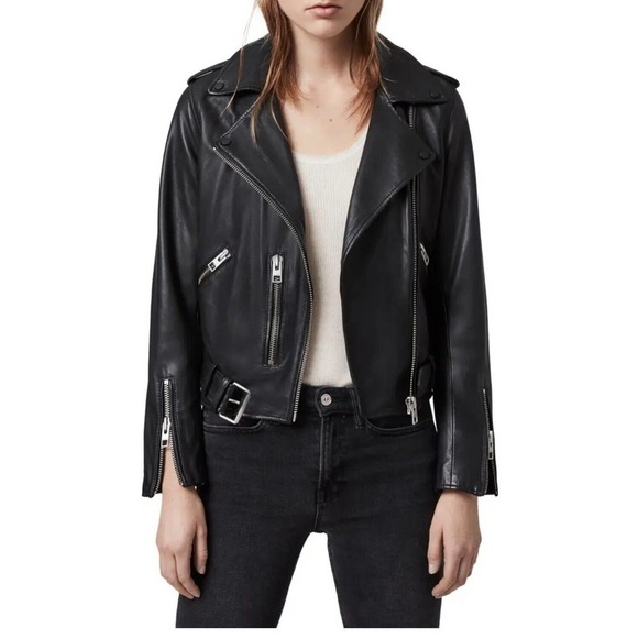 NWOT ALLSAINTS BALFERN LEATHER BIKER WOMEN'S JACKET BLACK SIZE - 0.US/4.UK/32.EU - Picture 1 of 11